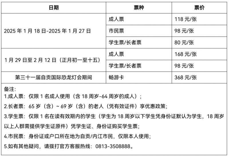 2025自贡灯会门票价格
