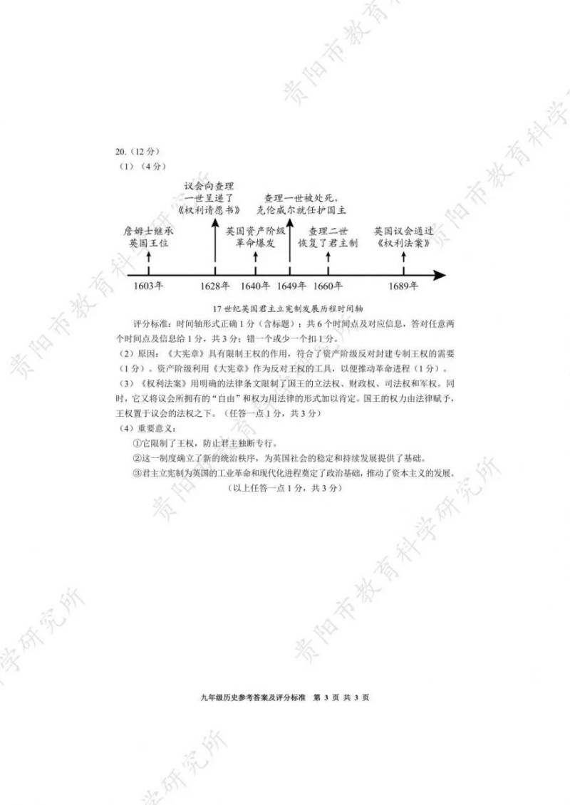 2025年1月贵阳初三期末考试参考答案汇总（18）