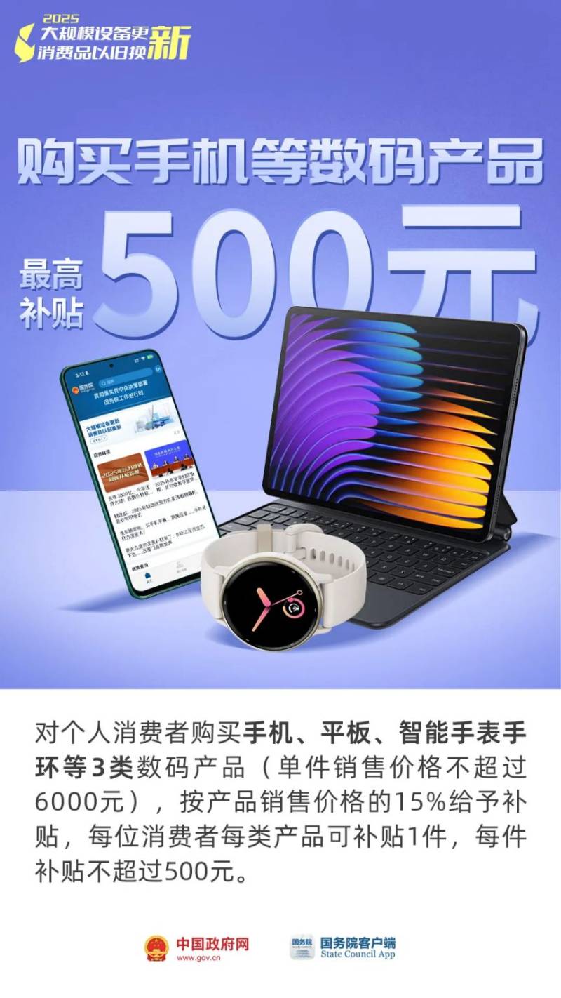 2025手机平板智能手表以旧换新补贴开始时间（附最新消息）
