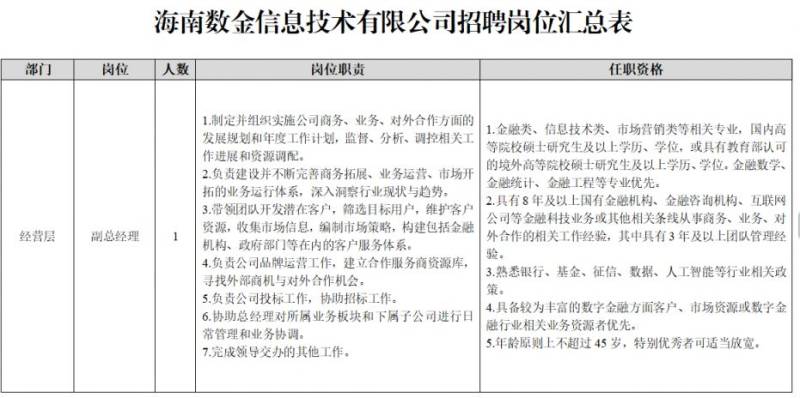 2025海南数金信息技术有限公司招聘（时间+入口+岗位）