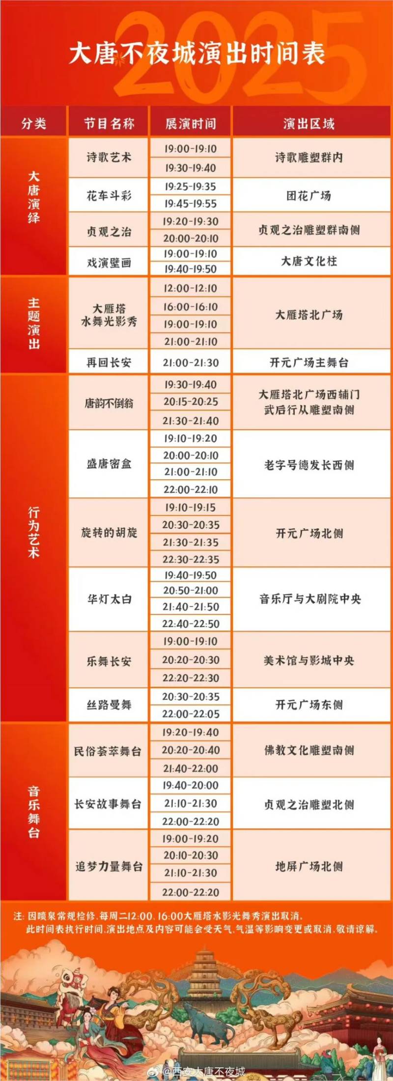 西安大唐不夜城演出时间一览表