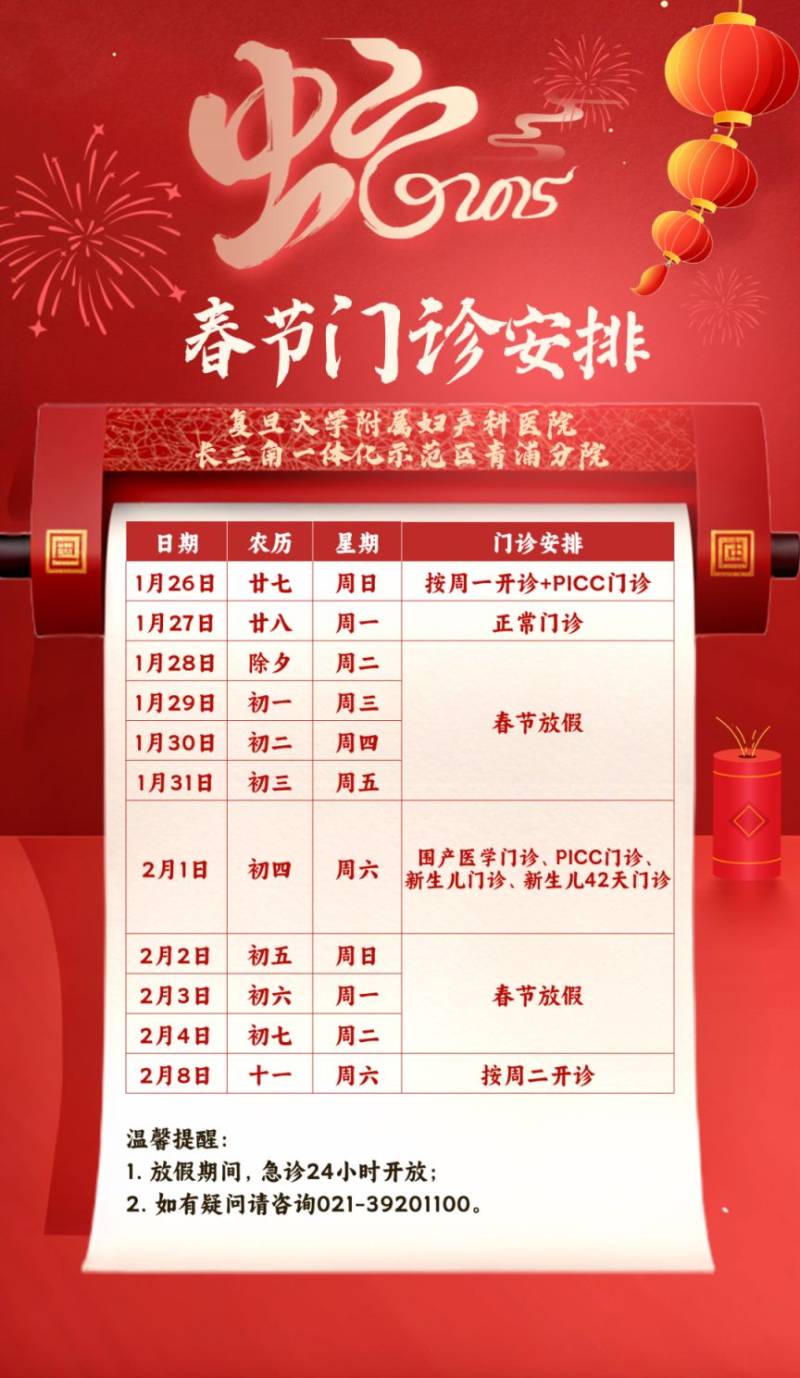 上海青浦区各大医院2025春节放假安排（4）