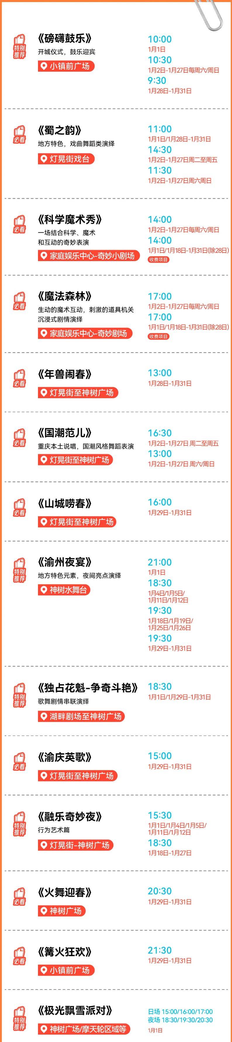 2025重庆融创渝乐小镇春节表演时间表（3）