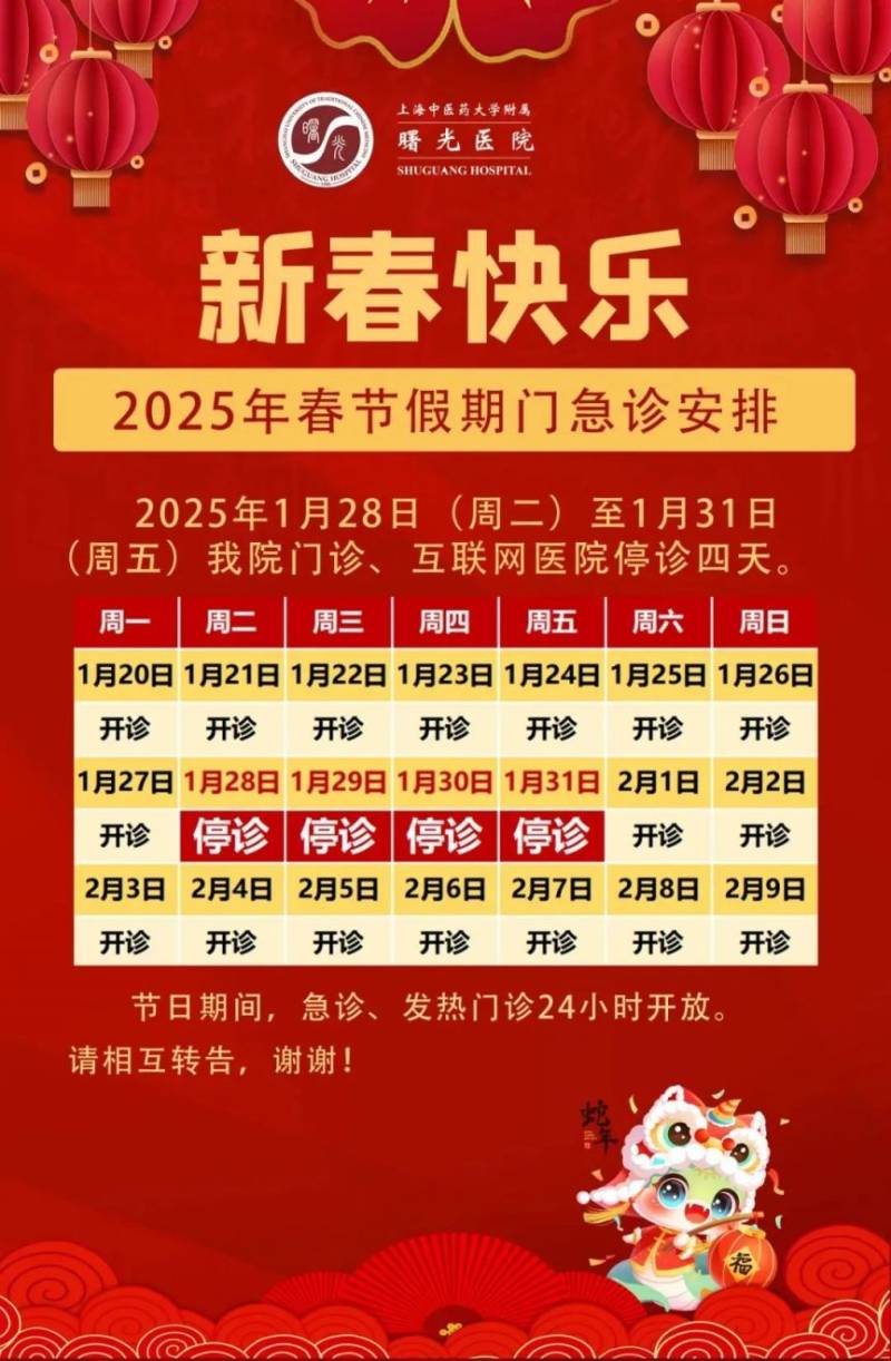 2025年春节期间 上海浦东各大医院门急诊安排(2) 2025年春节期间 上海浦东各大医院门急诊安排(2)