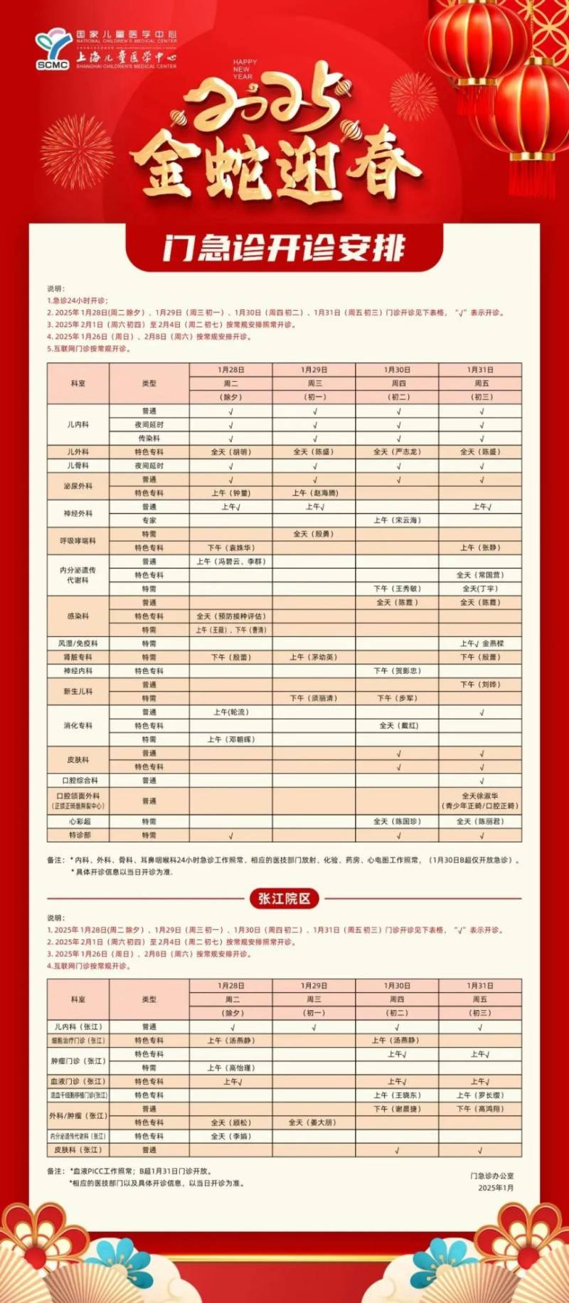 2025年春节期间 上海浦东各大医院门急诊安排(3) 2025年春节期间 上海浦东各大医院门急诊安排(3)