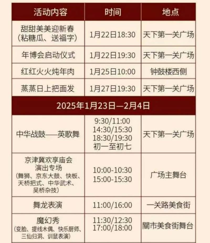 2025秦皇岛山海关古城年博会活动节目单