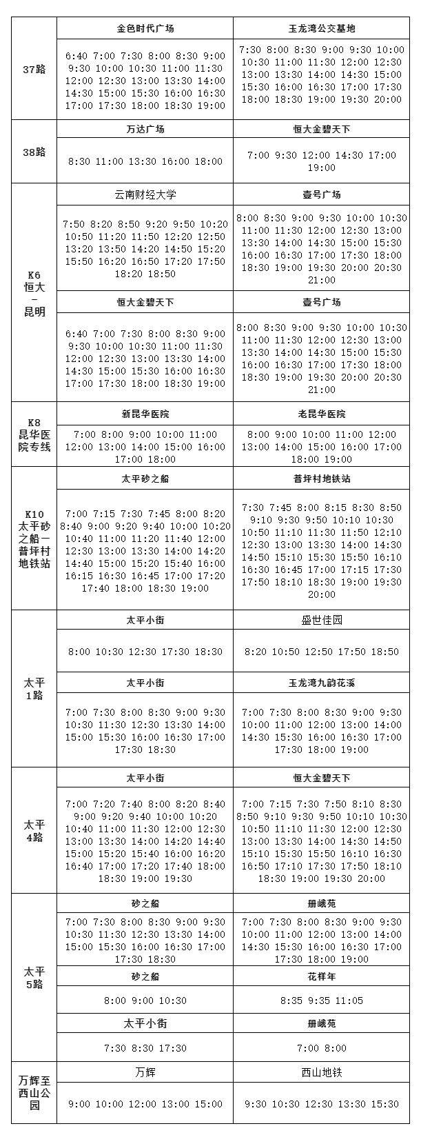安宁市公交车运行线路发车时刻表（5）