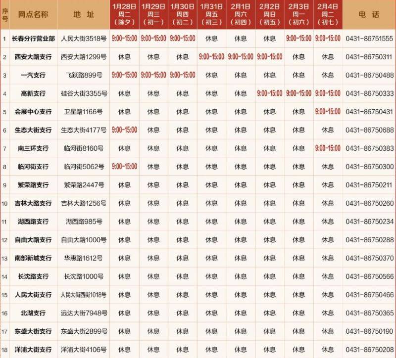 2025长春景区春节期间开放时间表一览（14）