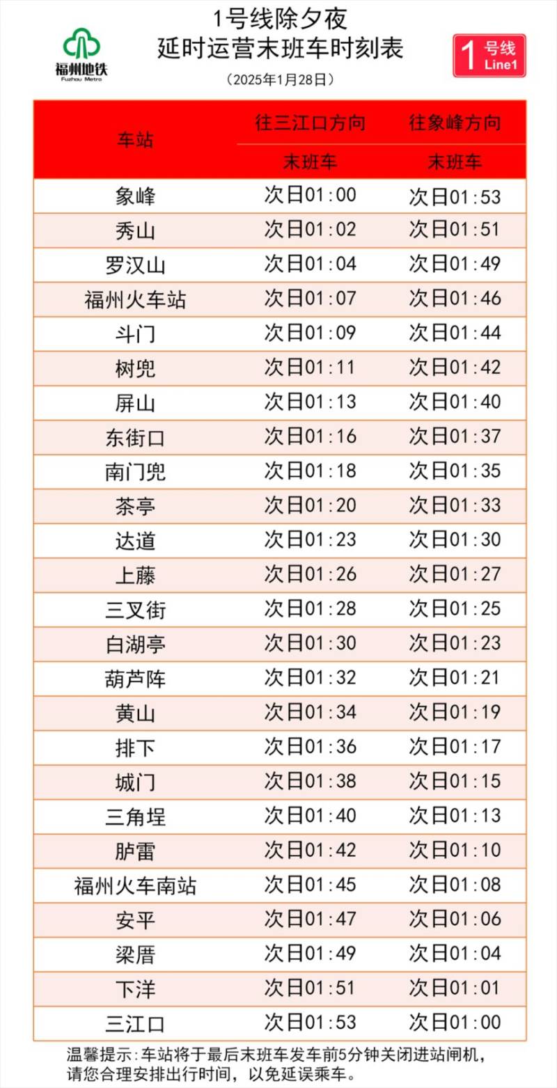 2025年福州除夕夜烟花秀地铁运营到几点