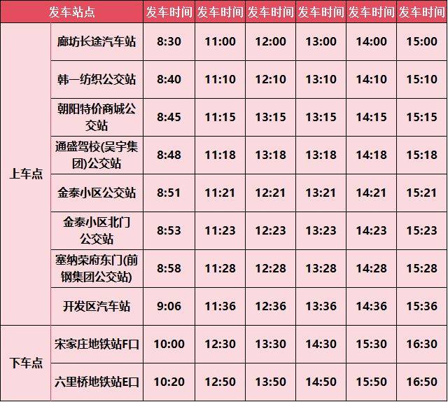 廊坊至北京客运班车线路及停靠站点调整（附运营时间表）