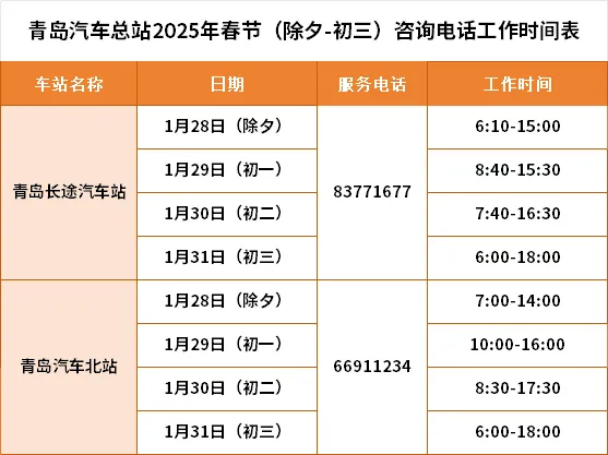 2025青岛汽车总站春节期间营业时间调整