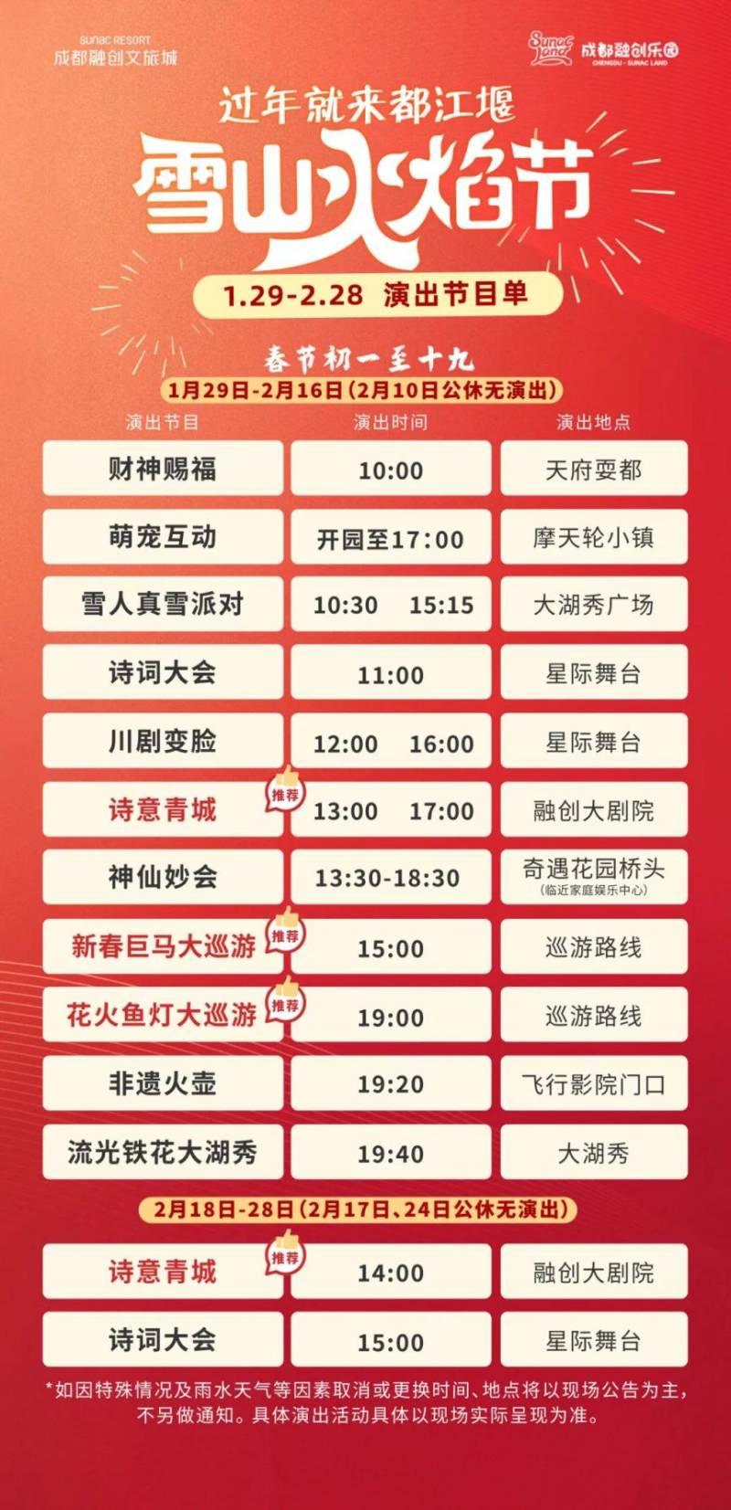2025成都成都融创乐园春节营业时间+节目单（2）