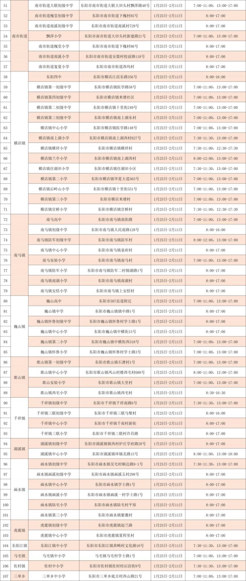 2025春节东阳市免费开放学校时间地点（2）