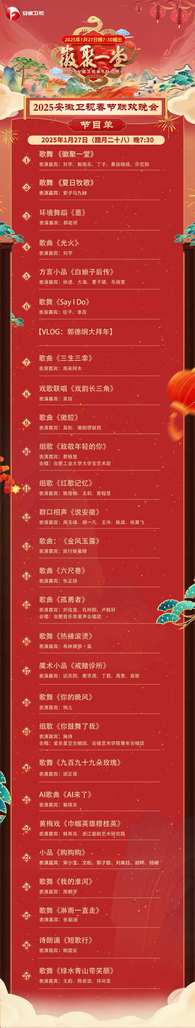2025安徽卫视春晚节目单一览
