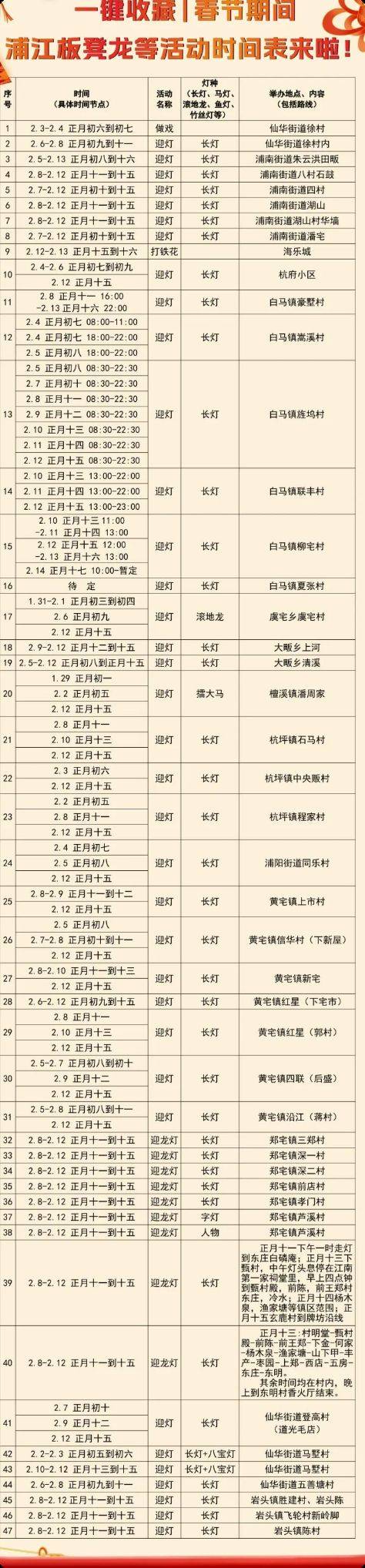 2025春节浦江板凳龙表演时间