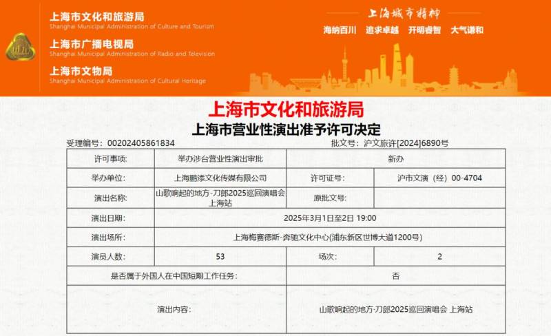 刀郎上海演唱会2025(时间+地点+门票）