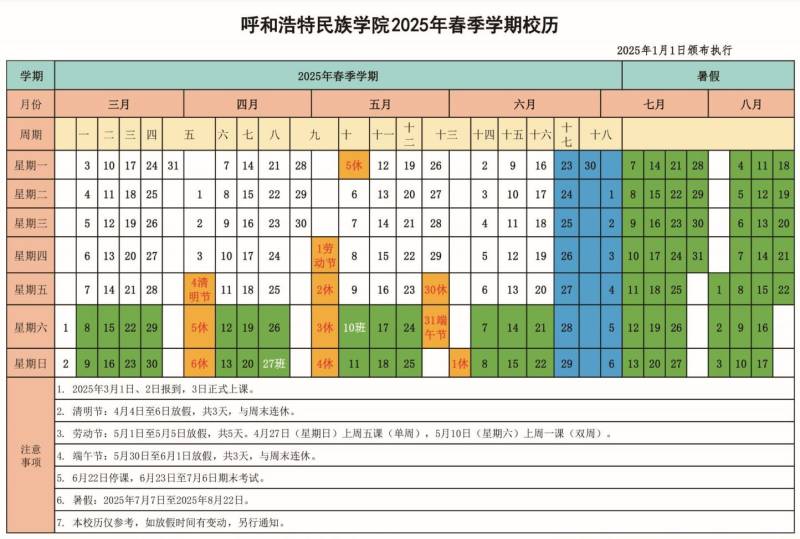2025春季呼和浩特民族学院开学时间（最新）