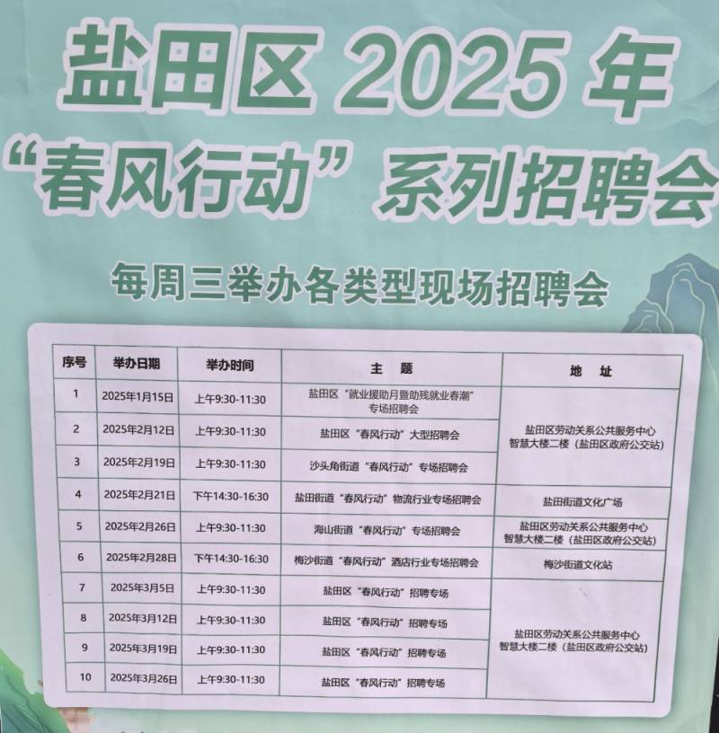 2025年盐田区招聘会时间安排（持续汇总更新）