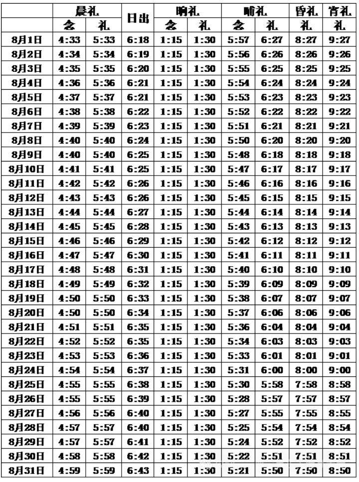 西宁2025一天五时拜时间表（8）