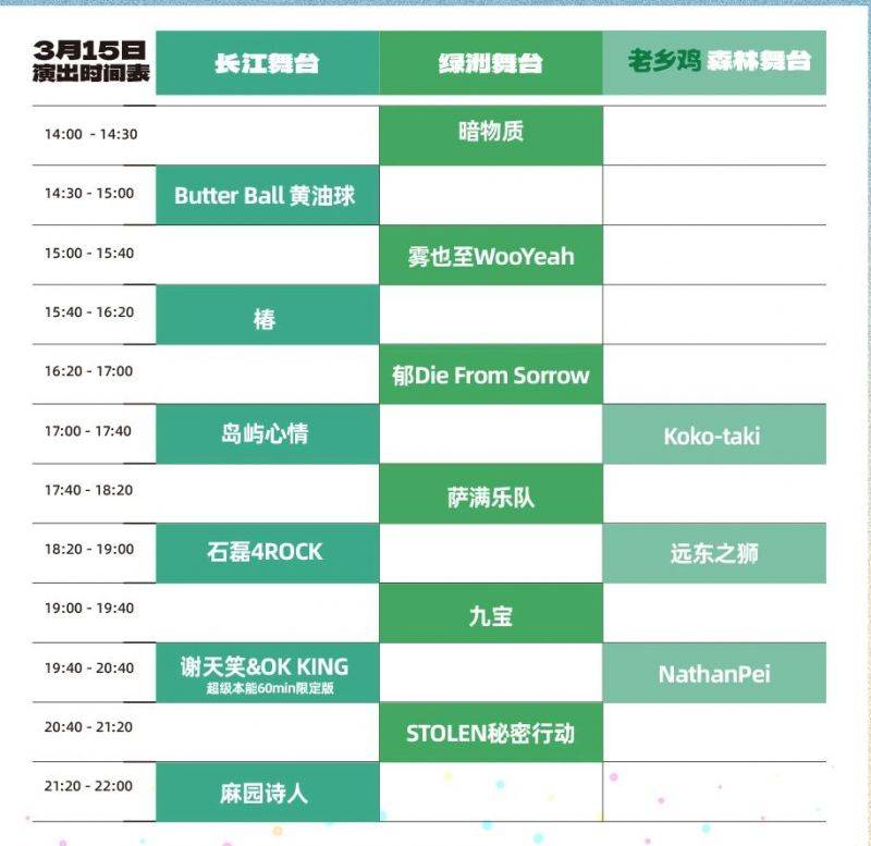 2025长江采石矶森林绿州音乐节演出时间表