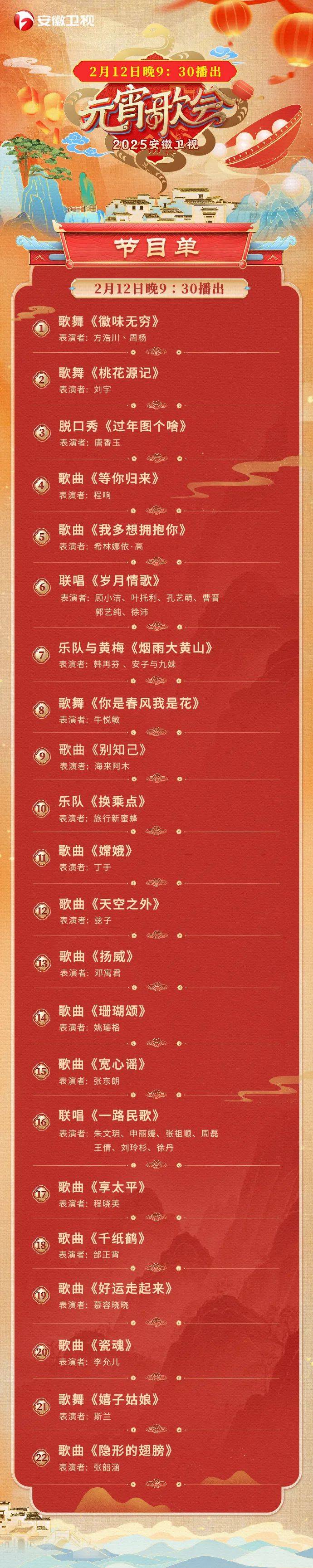 2025安徽元宵晚会观看指南（播出时间+嘉宾阵容+节目单）
