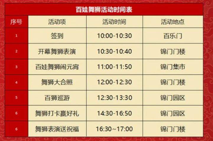 2025锦门景区“百娃舞狮闹元宵”活动时间+地点+安排表（2）