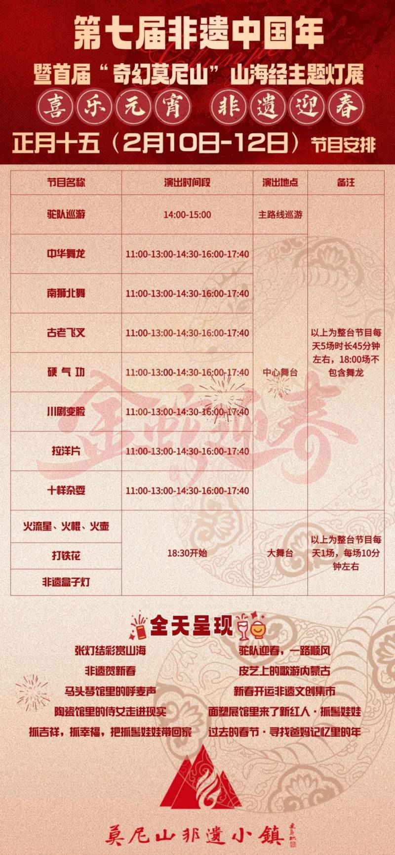 2025呼和浩特莫尼山非遗小镇元宵节活动时间表（2）