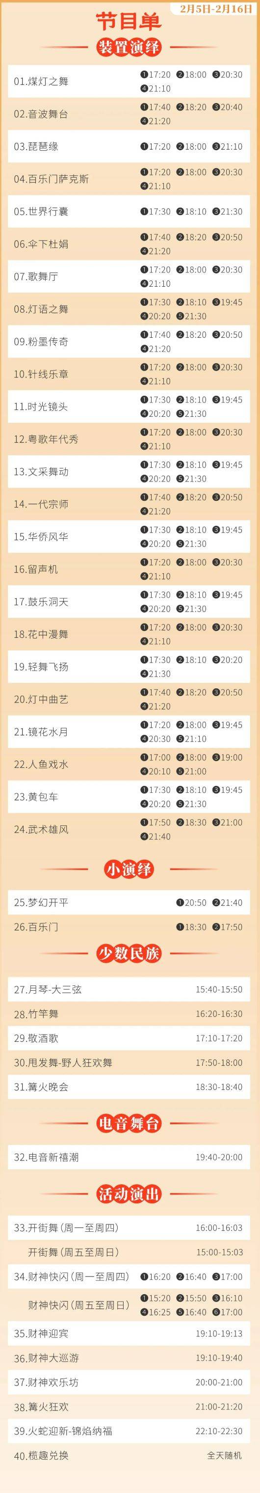 开平不夜城元宵演出节目单（时间+地点）