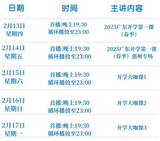 2025年广东春季开学第一课2月13日晚上开讲（附时间表）