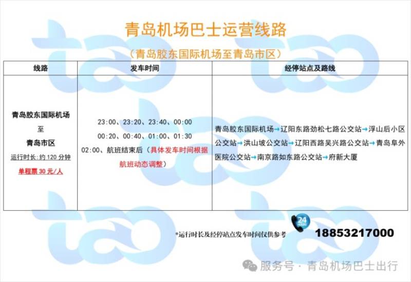 2025青岛胶东机场巴士运行时刻（2月11日更新）（2）