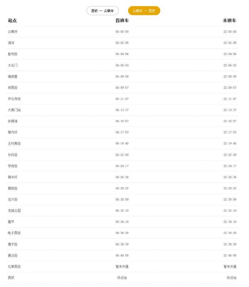 太原地铁2号线各站点首末班车时间（2）