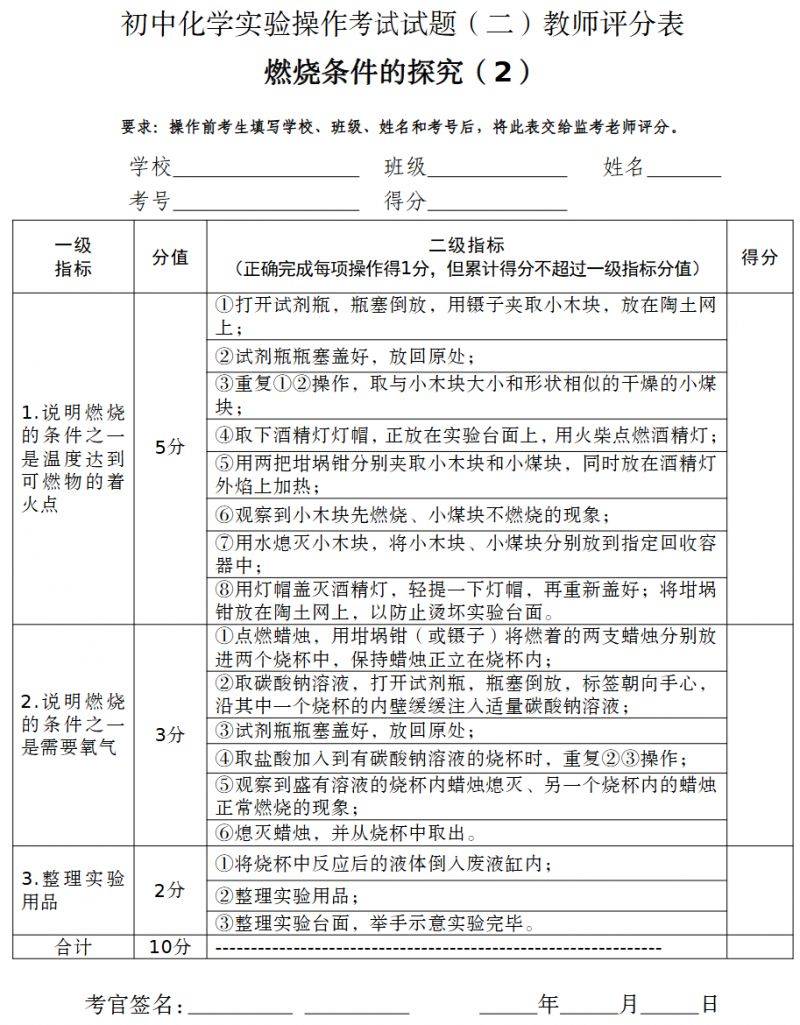 2025年中山初中化学实验操作考试试题（下载入口）（4）