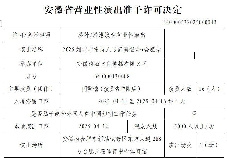 2025合肥刘宇演唱会观演攻略（时间+地点+门票）