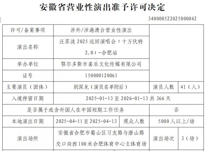 合肥汪苏泷演唱会审批歌单一览2025
