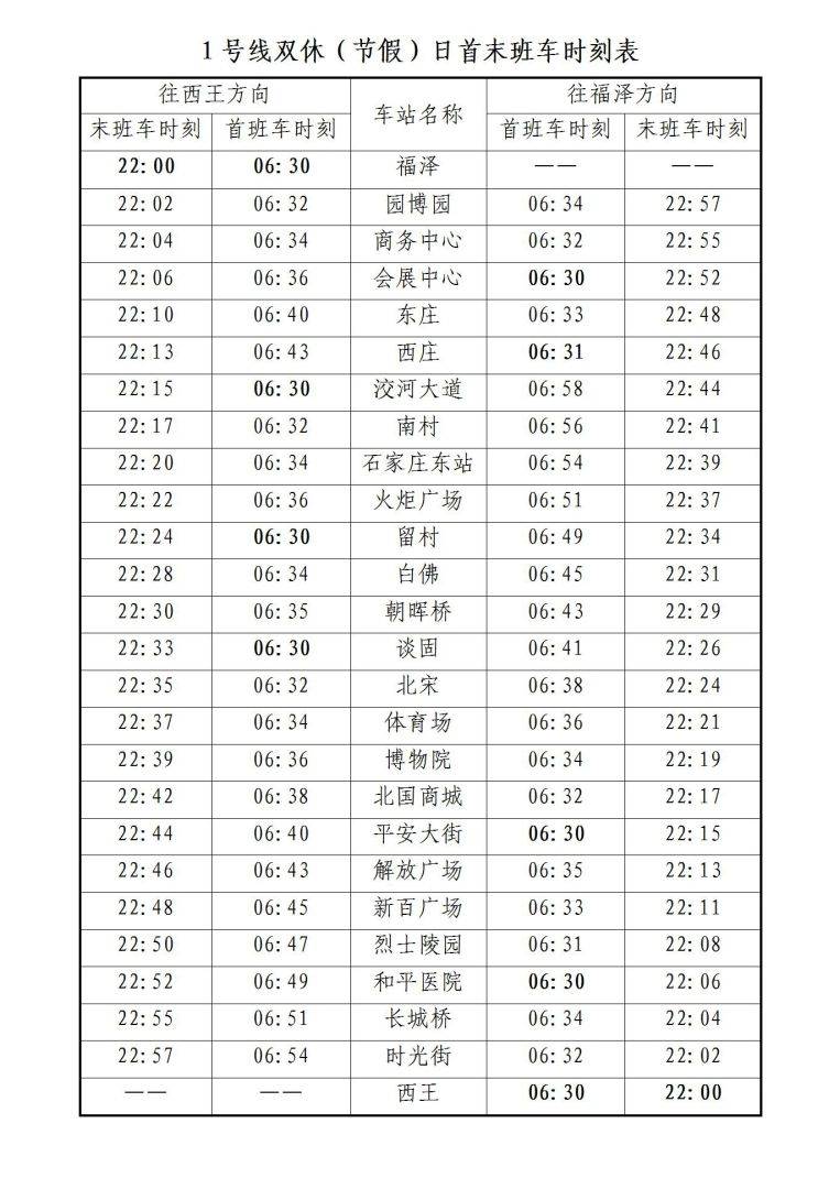 2025石家庄地铁运营时刻表（3）