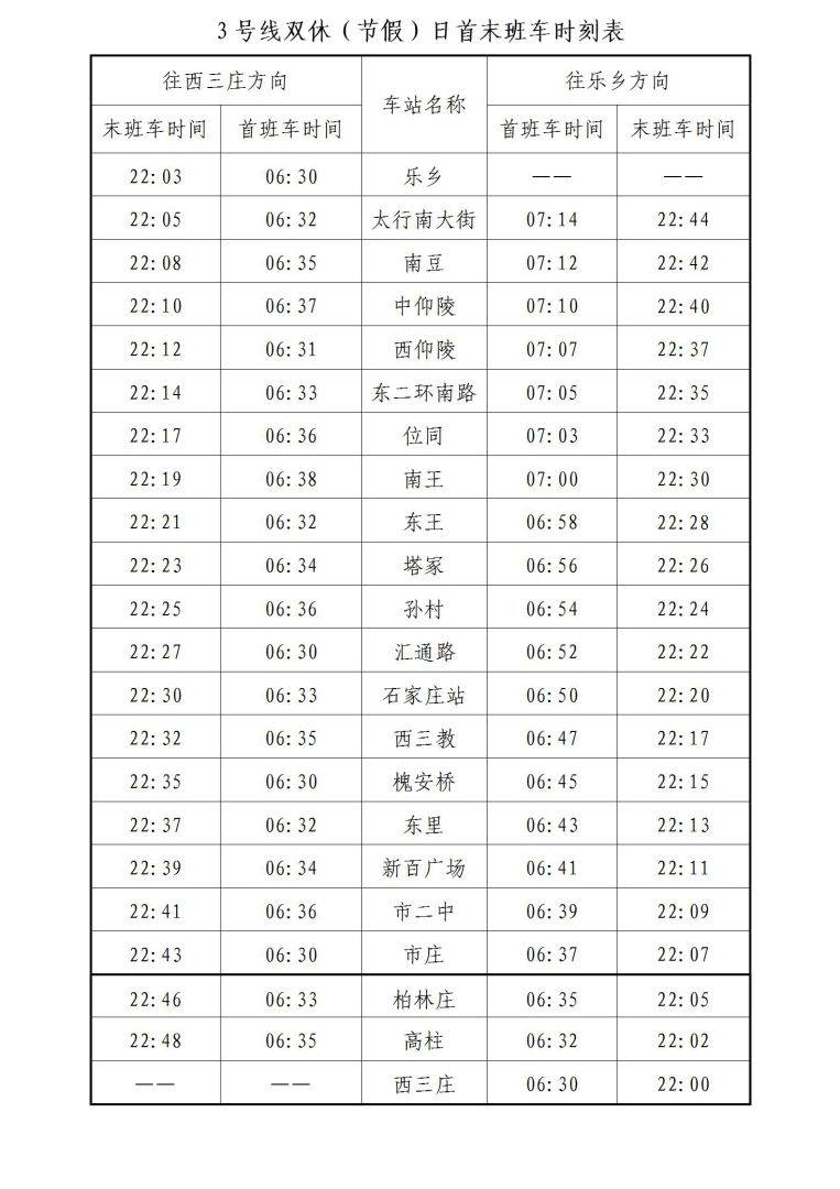 2025石家庄地铁运营时刻表（6）